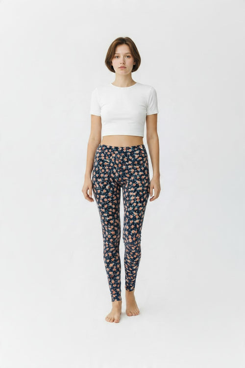 Apricot Ditsy Navy High Waisted Printed Leggings - view 2