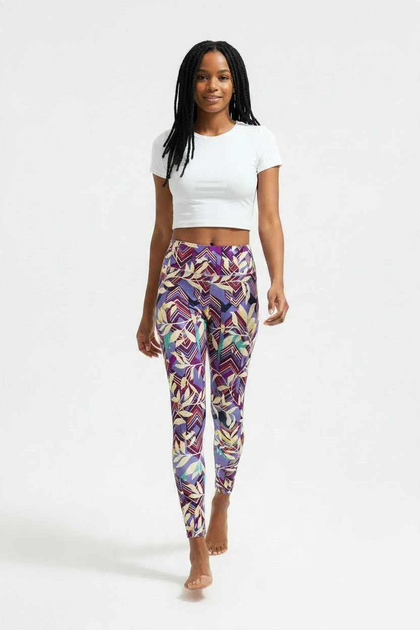Lilac Chevron Fronds High Waisted Printed Leggings - view 4