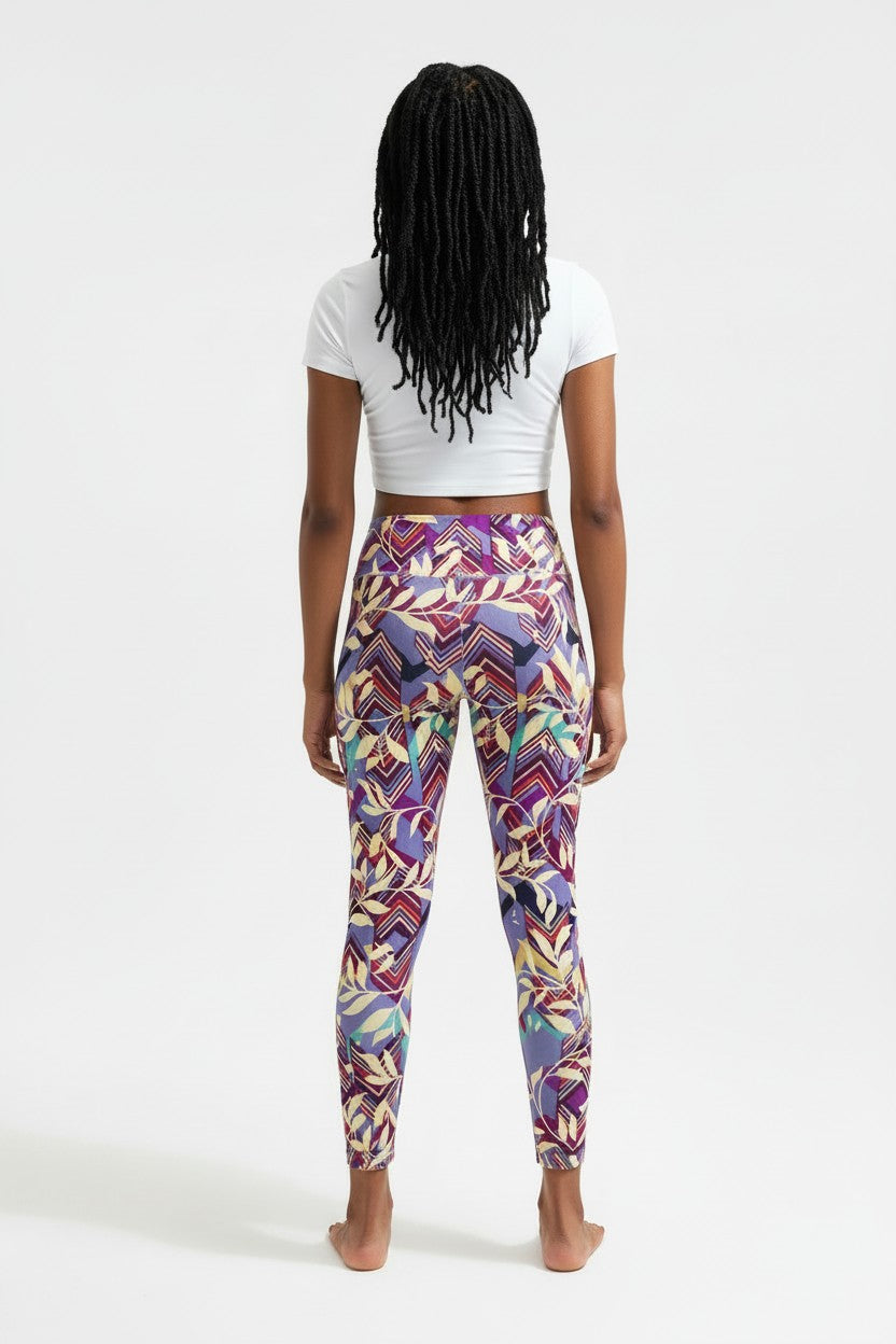 Lilac Chevron Fronds High Waisted Printed Leggings - view 1