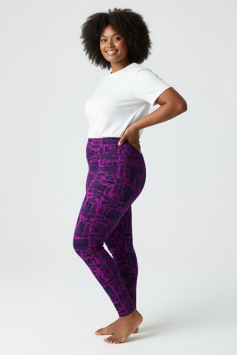 Magenta Glyph Maze High Waisted Printed Leggings - view 3