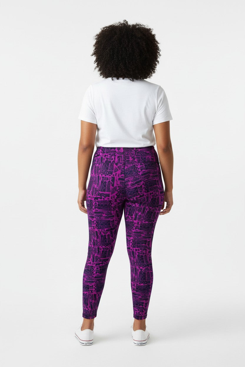 Magenta Glyph Maze High Waisted Printed Leggings - view 4