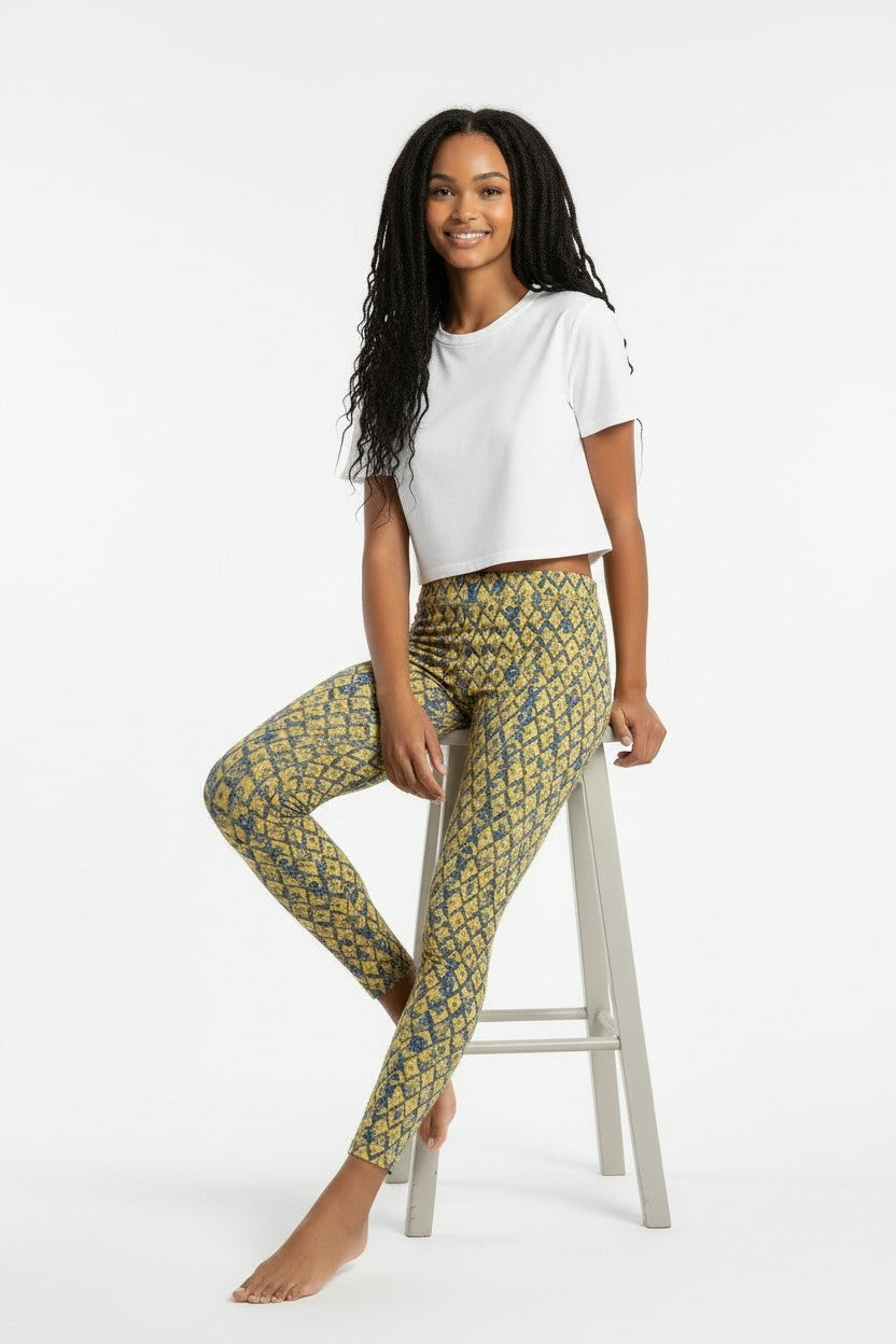 Saffron Indigo Lattice High Waisted Printed Leggings - view 1