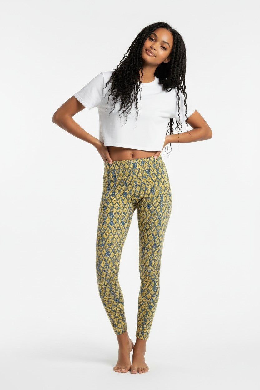 Saffron Indigo Lattice High Waisted Printed Leggings - view 2