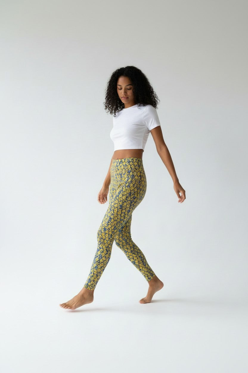 Saffron Indigo Lattice High Waisted Printed Leggings - view 3