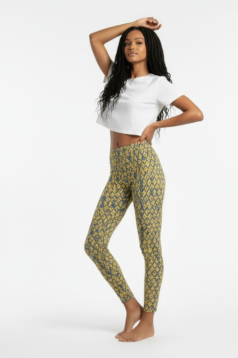 Saffron Indigo Lattice High Waisted Printed Leggings - view 4