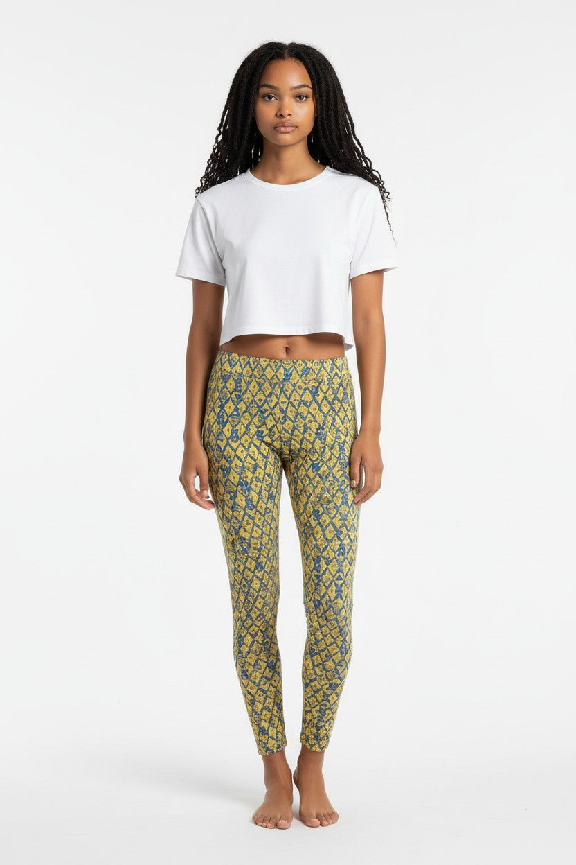 Saffron Indigo Lattice High Waisted Printed Leggings - view 5