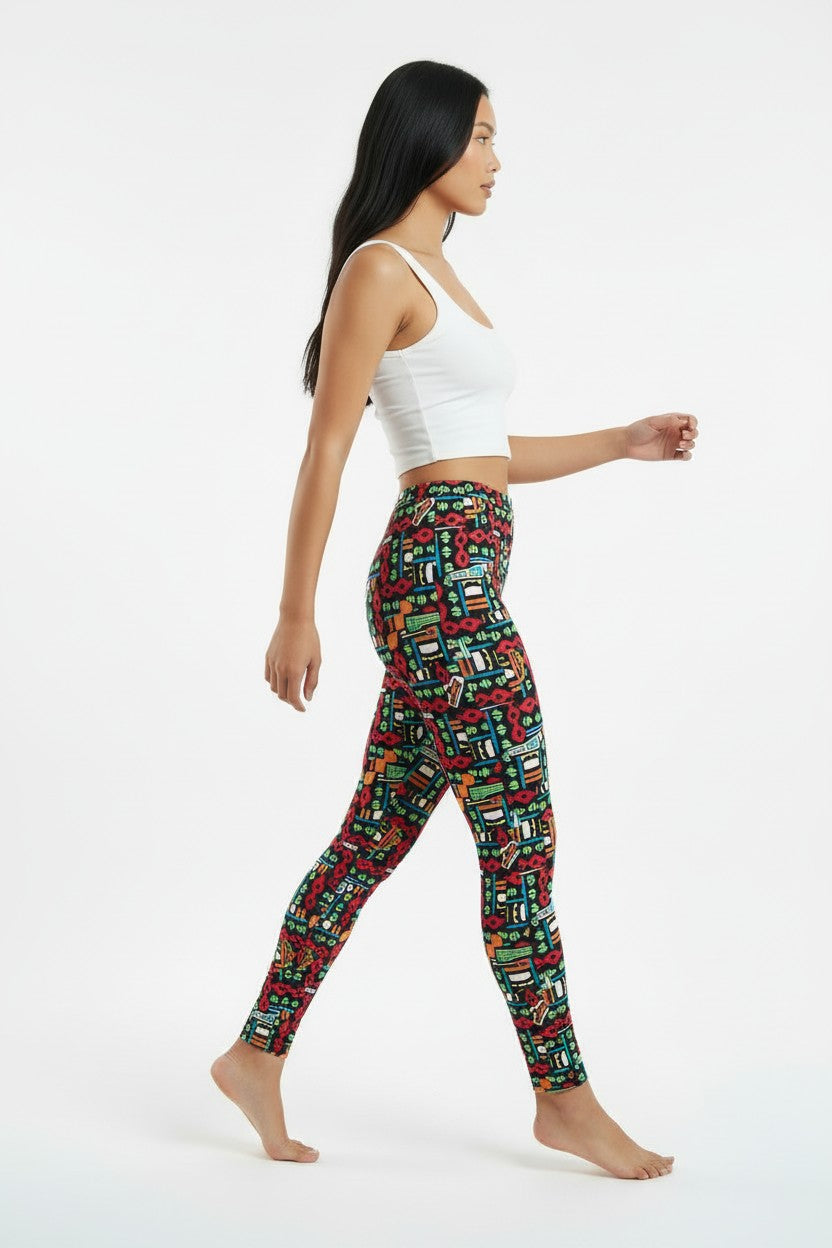 Scarlet Tribal Tiles High Waisted Printed Leggings - view 3