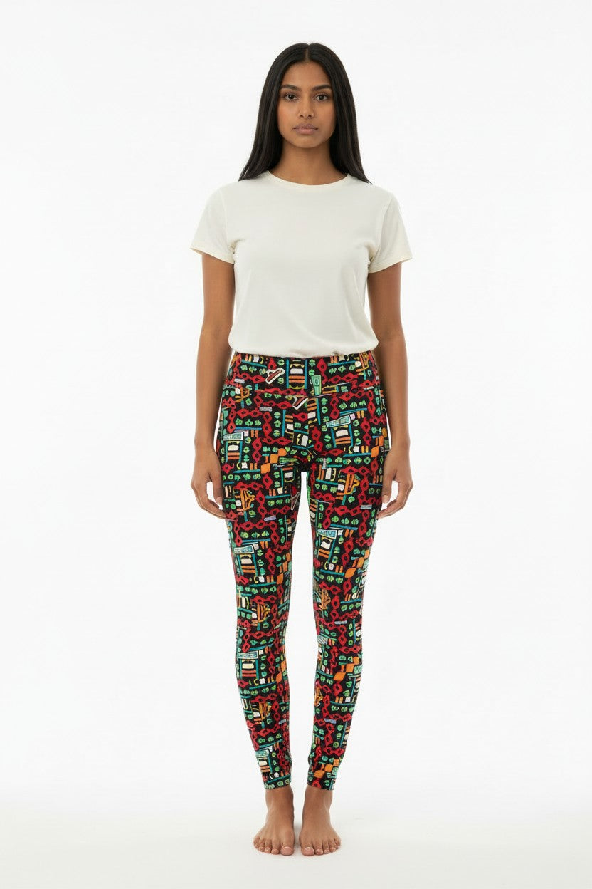 Scarlet Tribal Tiles High Waisted Printed Leggings - view 1