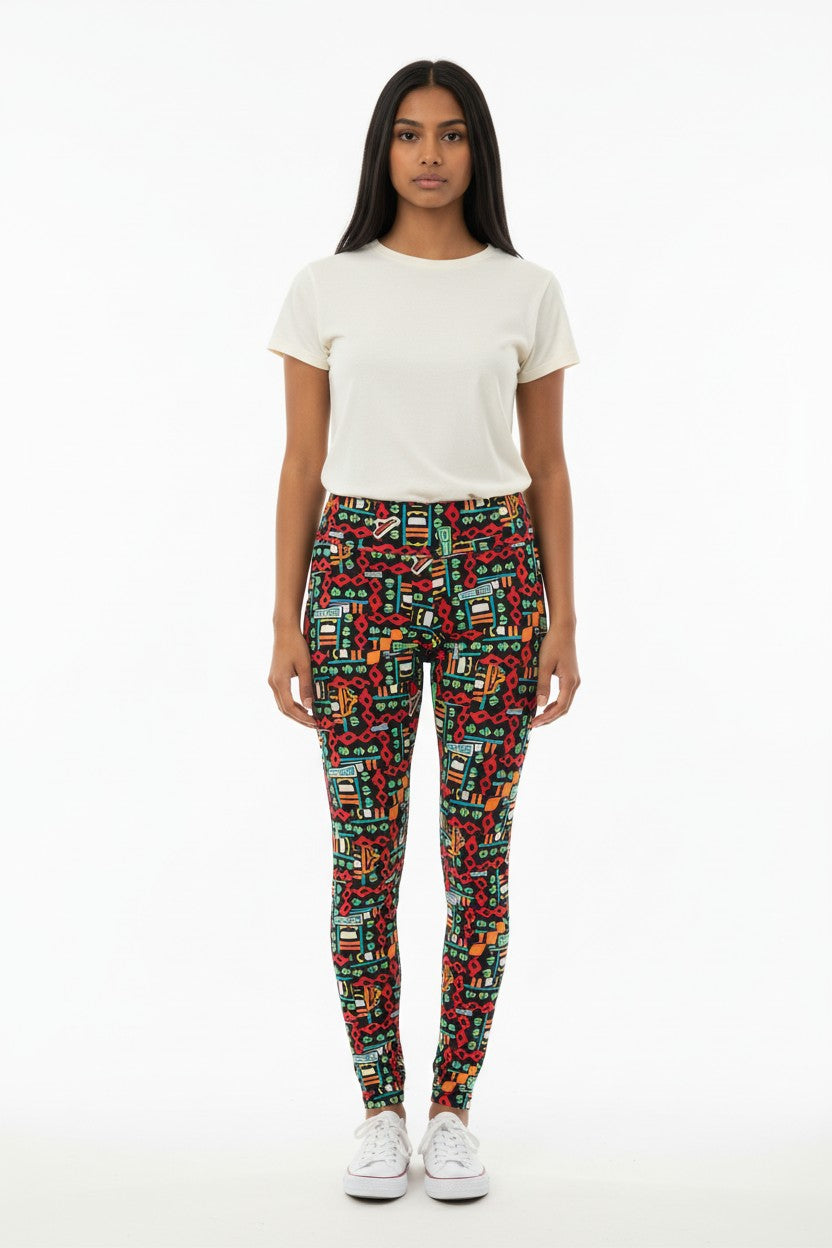 Scarlet Tribal Tiles High Waisted Printed Leggings - view 2