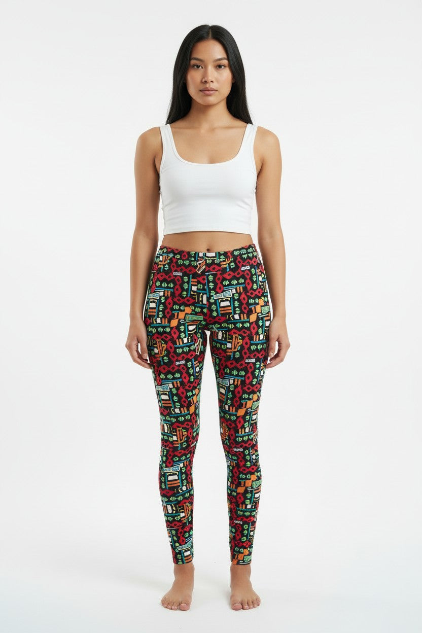 Scarlet Tribal Tiles High Waisted Printed Leggings - view 4